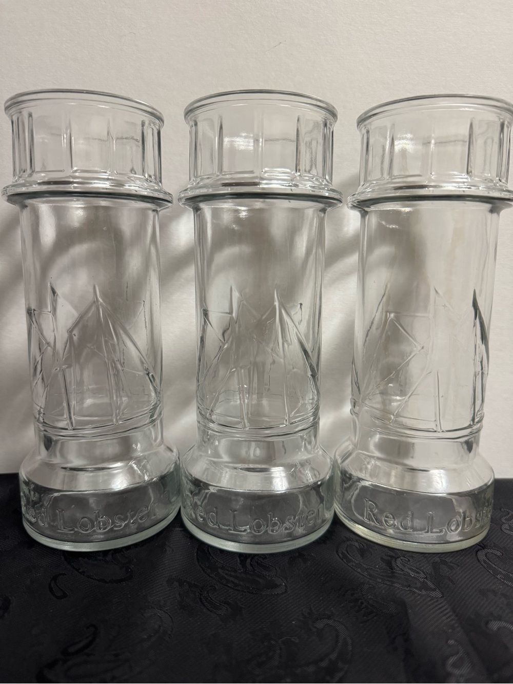 Vintage Red Lobster Set of 3 Sailboat Embossed Glasses ~ 14oz.
